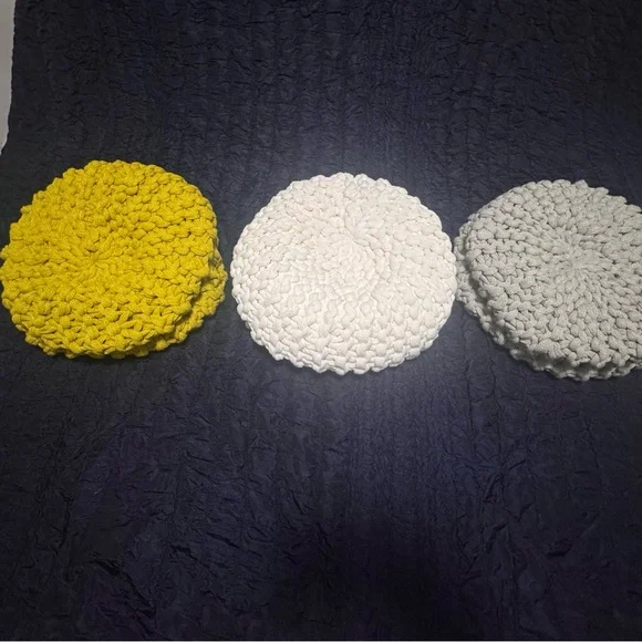 Set of 3 NEW Knitted Poufs Olive, Light Gray and Cream! - Picture 2 of 5